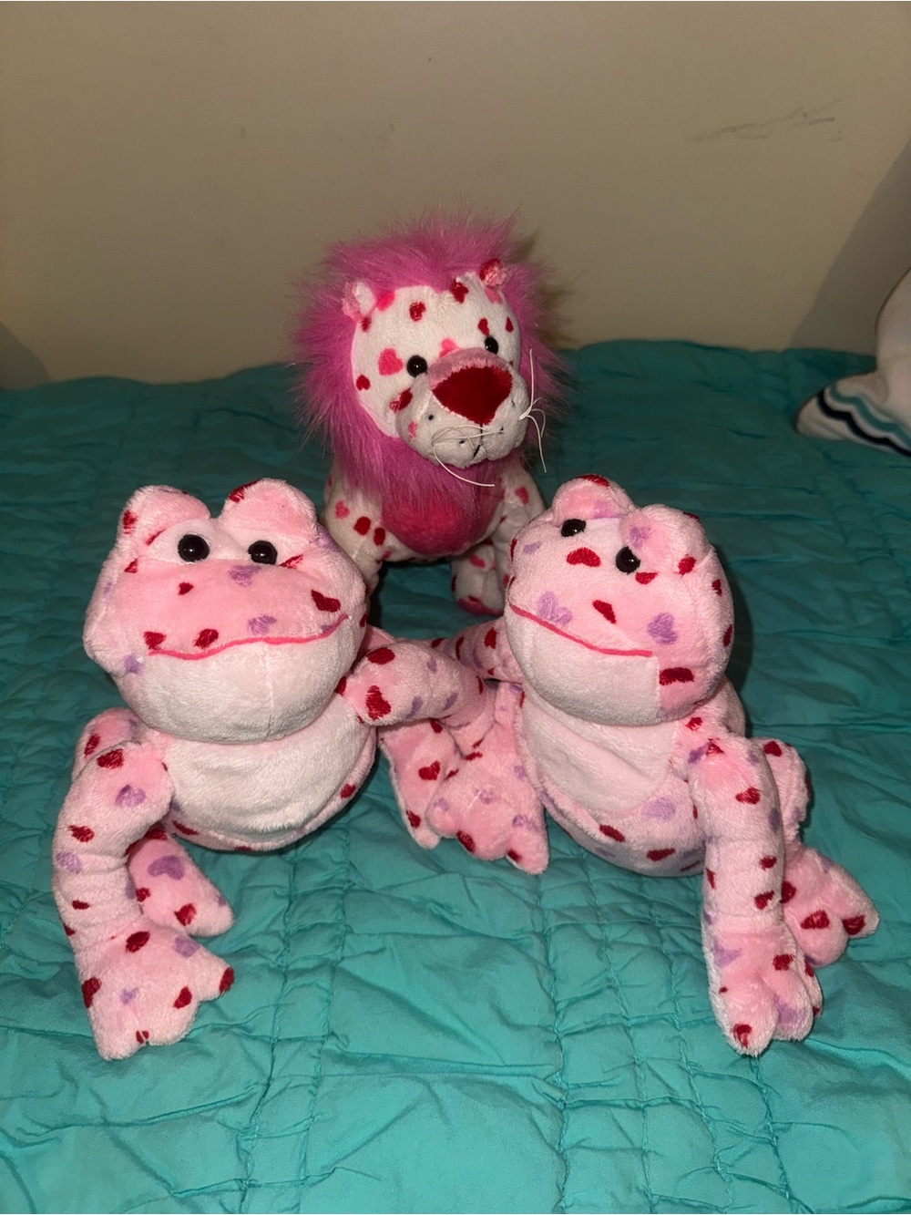 Webkinz Heart-Pattern Plush Frogs & Lion Toy Set - Cute Kids Stuffed Animals